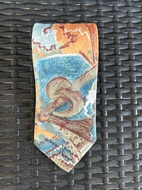 Van Heusen Editions Abstract Watercolor Landscape Necktie Painterly Art USA